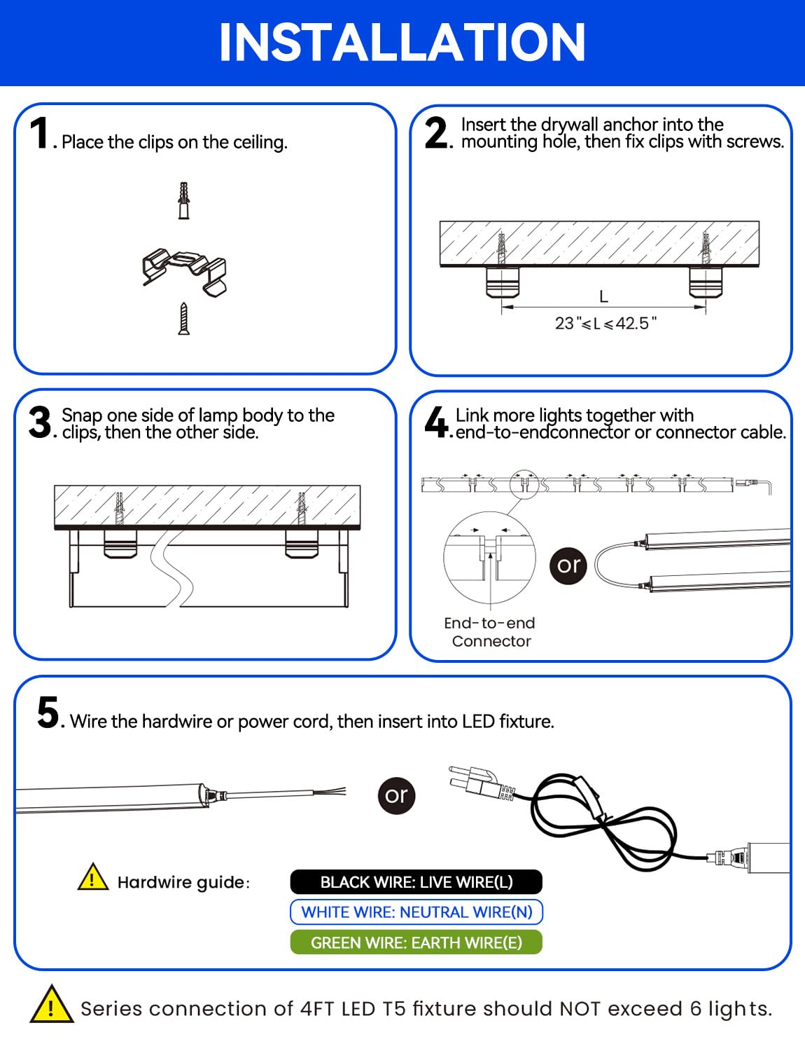 4FT LED Shop Lights 2300LM 6500K Bright White LED Integrated Fixture 20W Linkable Garage Light Ceiling and Cabinet — view 8