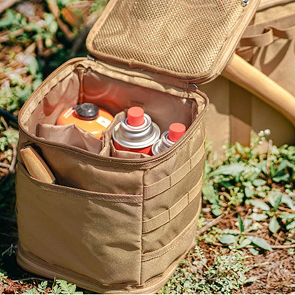 Camping-Tasche, Oxford-Stoff, Camping-Aufbewahrungstasche, große Kapazität, Outdoor-Lampe, Gasherd, Kanister, Topf-Tragetasche (Khaki), RKVWVKF1S71AQZ3NGIK09V5YX6CV