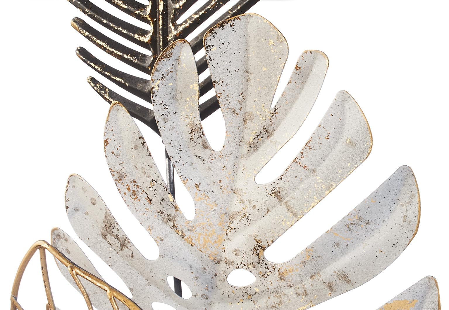 Kobolo Wandbild Monstera, 29x74x3 cm, Metall, schwarz-gold-weiß, modernes Metallbild, stilvolle Wanddeko für Wohnzimmer, Esszimmer Flur & Schlafzimmer