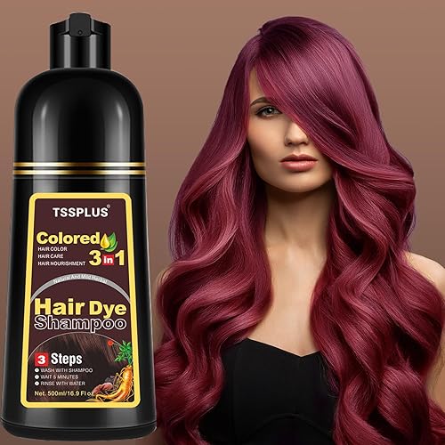 Miniatura 4 de TSSPLUS Champú instantáneo de color para el cabello, champú de tinte de cabello rojo vino para mujeres y hombres, 3 en 1, champú para colorear con
