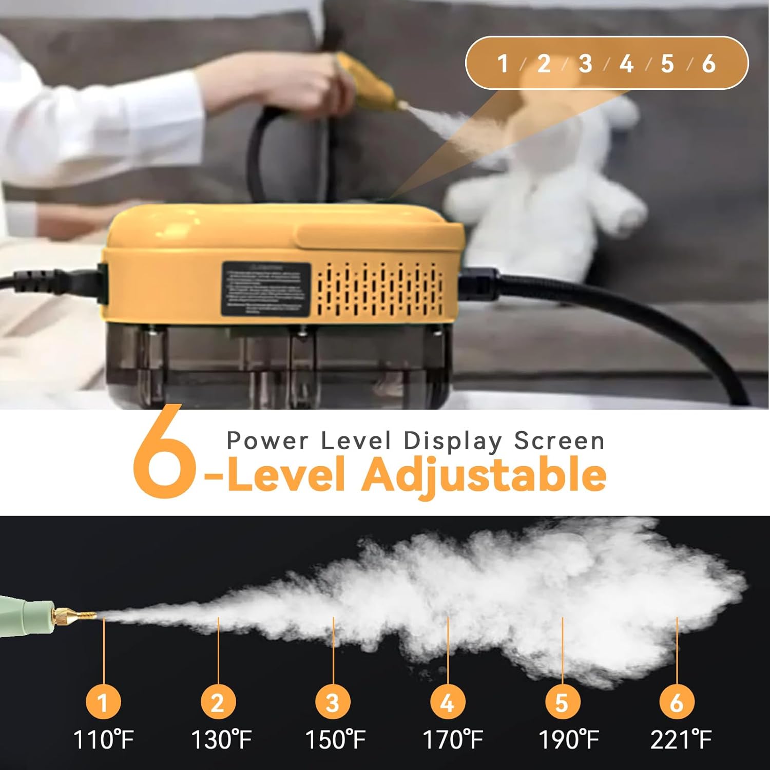 Steam Cleaner with 3-Level Adjustable Handle, 10s Fast Heat-Up, 2500W Pressurized Steamer for Home Cleaning, Handheld Steam Cleaner for Grout, Tile, Couch, Car, Grease, 41oz Tank - Image 2