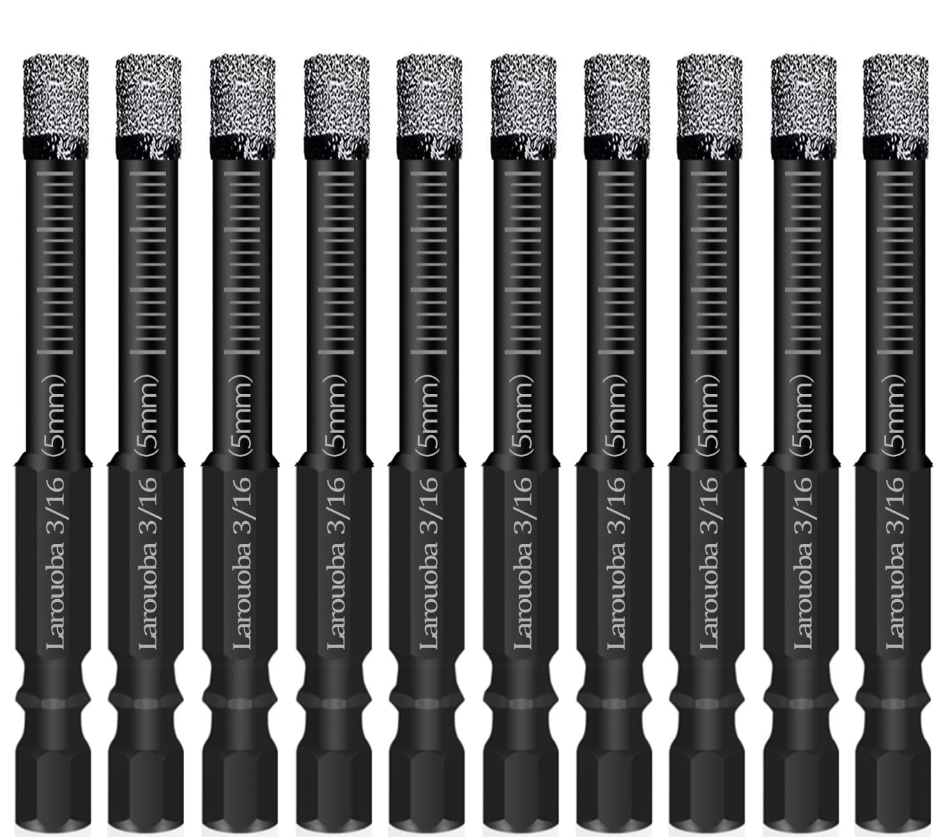 10Pcs 5mm Dry Diamond Drill Bits Set, 3/16" Black Diamond Core Drill Bits for Tile Ceramic Marble Porcelain Stone Glass(not for Wood)(Black)