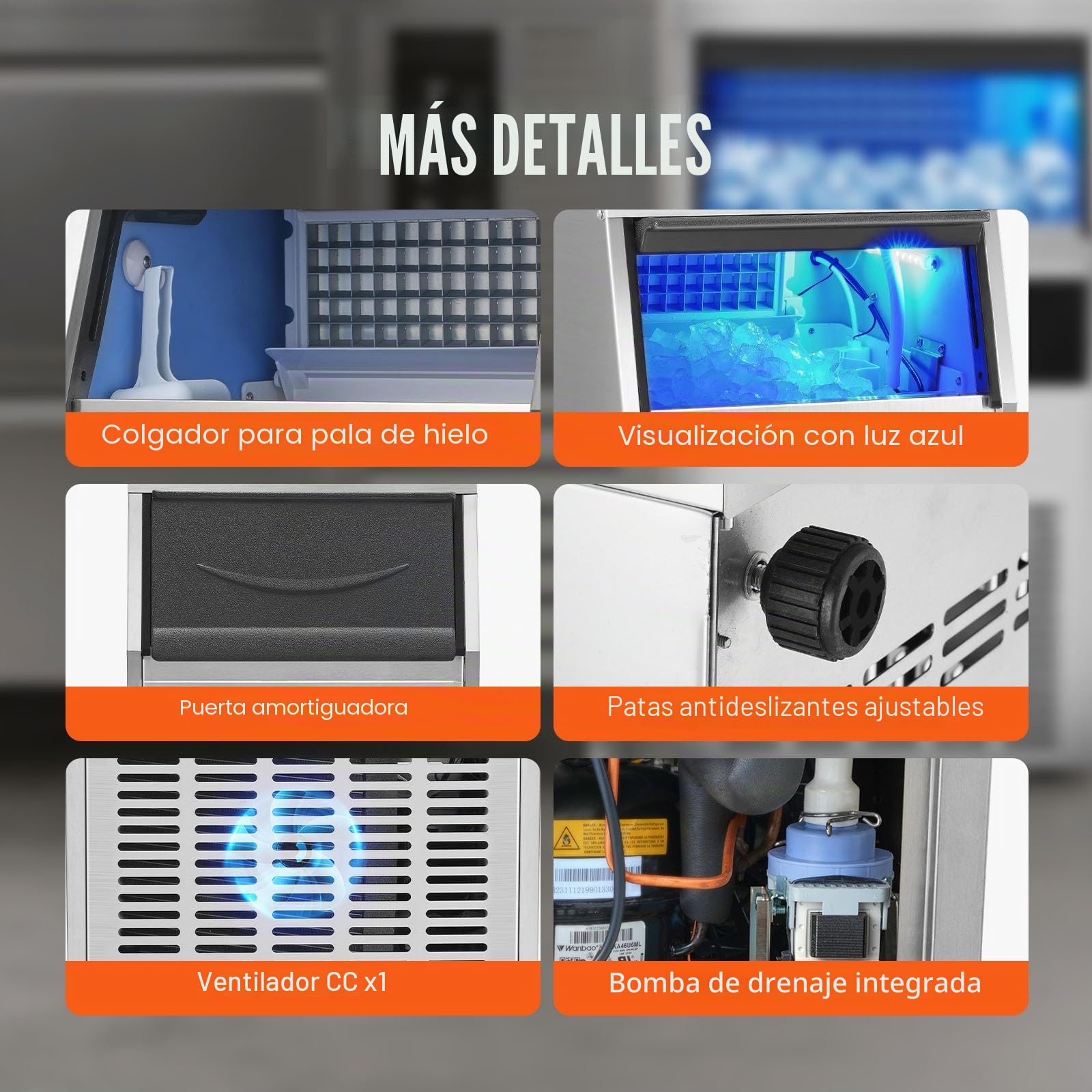 VEVOR Máquina para Hacer Cubitos de Hielo Comercial 56 kg/24h, 60 Bandejas para Cubitos de Hielo Capacidad de Almacenamiento de 15 kg Autolimpieza Sin Instalación Independiente para Hogar, Restaurante
