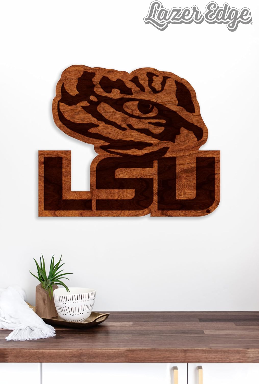 LazerEdge LSU Tigers Wooden Wall Art – Officially Licensed College Decor – Laser-Etched Hanging Sign – Cherry Wood