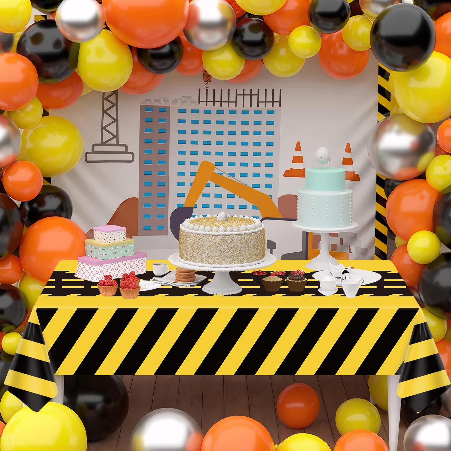 Juego de 4 manteles de construcción para fiestas de carretera, decoraciones de fiesta de camión, mantel de cumpleaños, rectangular, diseño de coches de carreras, para niños, fiestas de bebé,