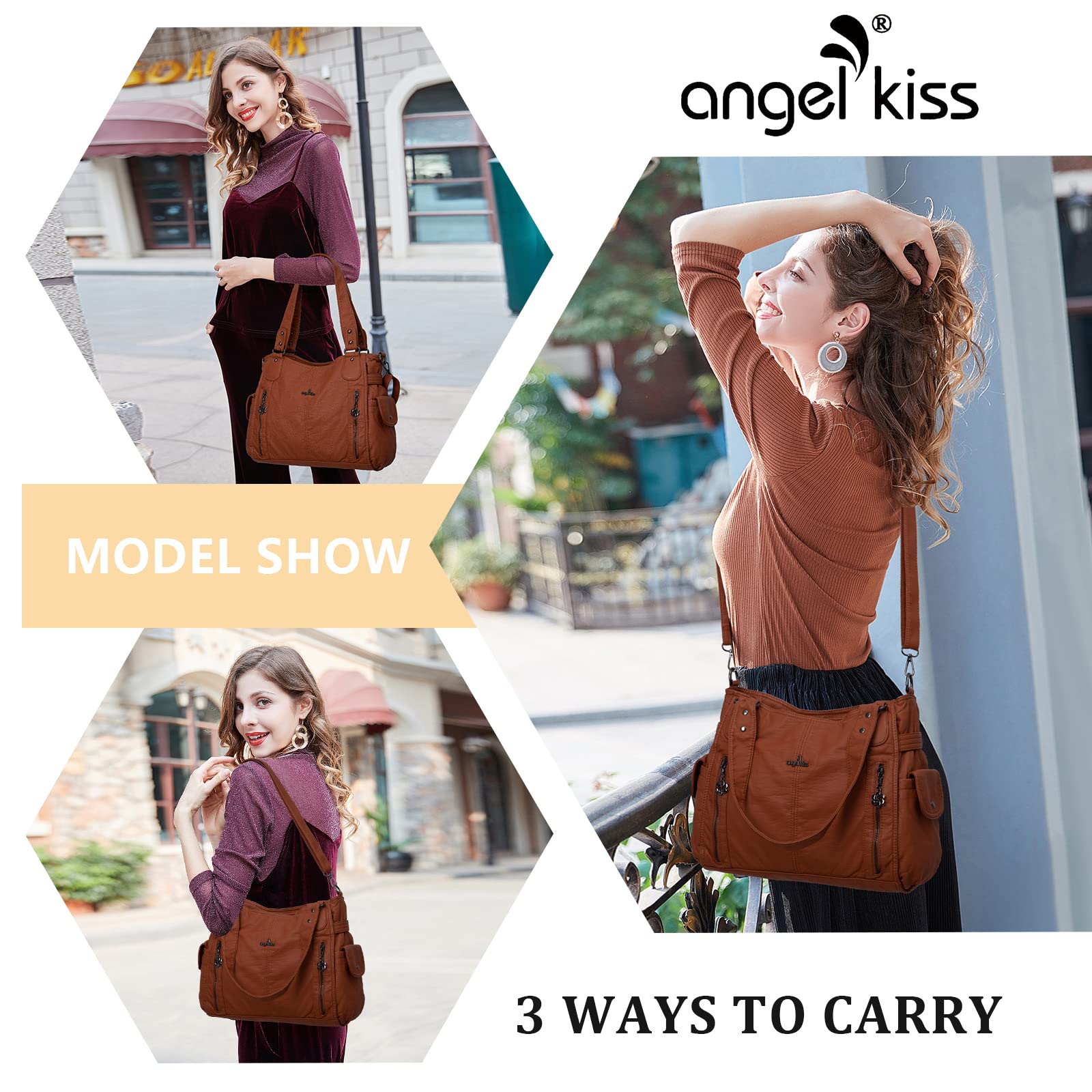 Angel Kiss Purses and Handbags Top-Handle Hobo Bags for Femmes Roomy Sacs à bandoulière en cuir lavés Sac à main pour filles