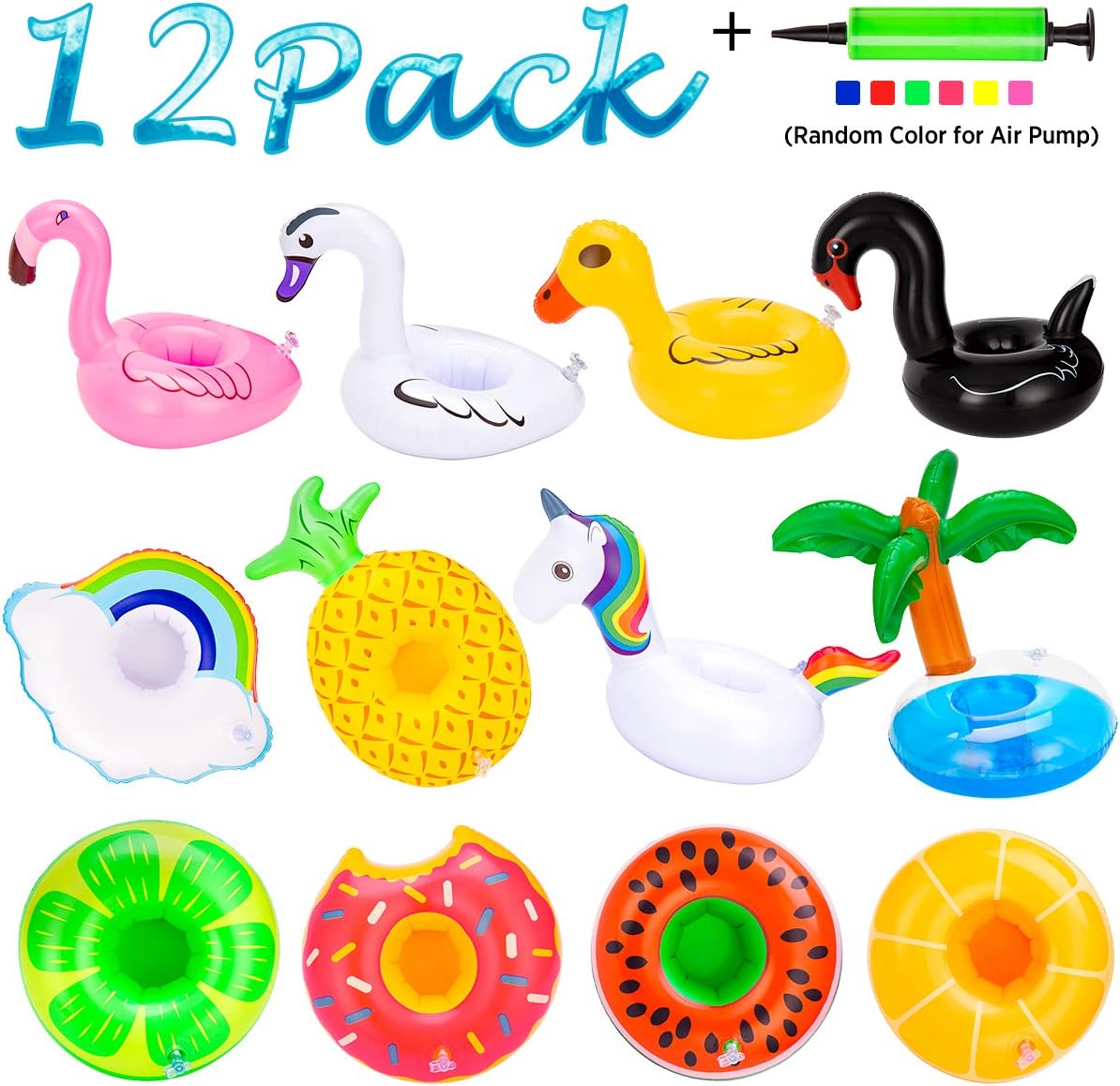 cossy Inflatable Drink Holders, 12 Pack Drink Floats Cup Coasters with Free Air Pump, Easy to Store and Stable, for Summer Pool Parties and Kids Fun Bath Toys