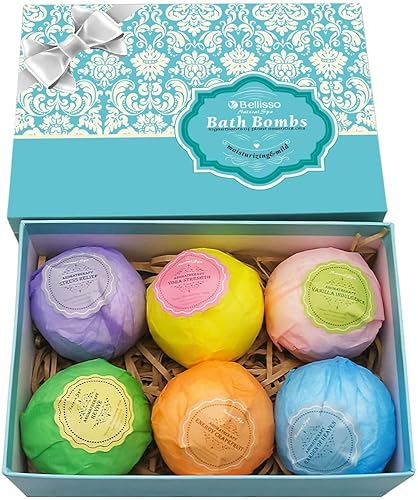 Bath Bombs Gift Set - 6 XXL Bubble Bath Fizzies (4.1 oz Each) with Natural Dead Sea Salt Cocoa and Shea Essential Oils - Best Gift Idea for Birthday, Mom, Woman, Girl, Him, Kids - 4.1 Ounce (Pack of 6)