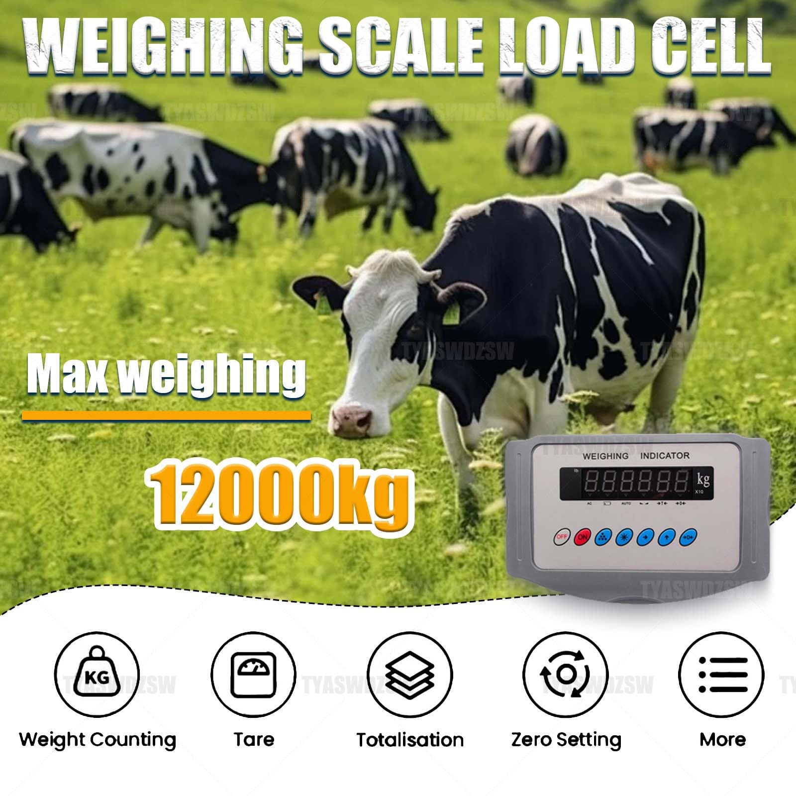 Kit de Balance pour Bétail Électronique, 5000kg Plateforme Pesée Animale Haute Capacité avec Écran LED Lumineux, Balance Ferme avec Cellules de Charge pour Bovins, Porcs, Moutons(1t)