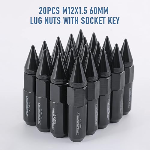 Miniatura 7 de JDMSPEED 20 afinadores de tuercas cortas de rin de aluminio con forma de pincho de 60mm M12X1.5, Negro
