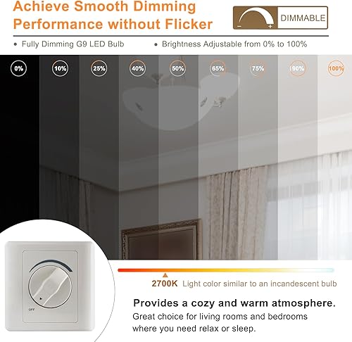 Miniatura 3 de DiCUNO Bombilla LED G9 regulable, 4 W 40 W, equivalente a halógeno 5000 K, luz blanca diurna, bombillas de araña T4 G9 con base de dos pines,