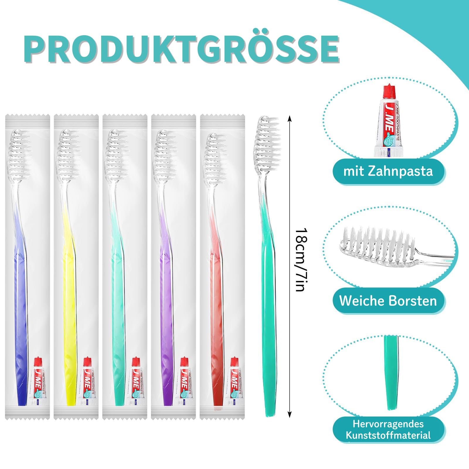 Set di 250 spazzolini usa e getta con dentifricio, set di spazzolini da denti confezionati singolarmente, con mini dentifricio, alberghi viaggi ospiti donando kit igienico (5 colori)