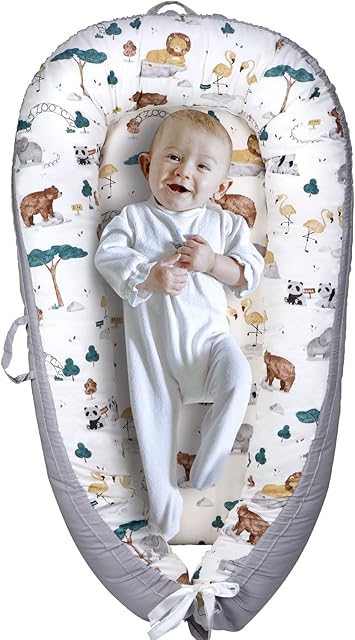 Yoocaa Baby Nest, Baby Nest Pod for Newborn, Portable Breathable Cotton Baby Lounger for Napping and Traveling (0-12 Months), Zoo