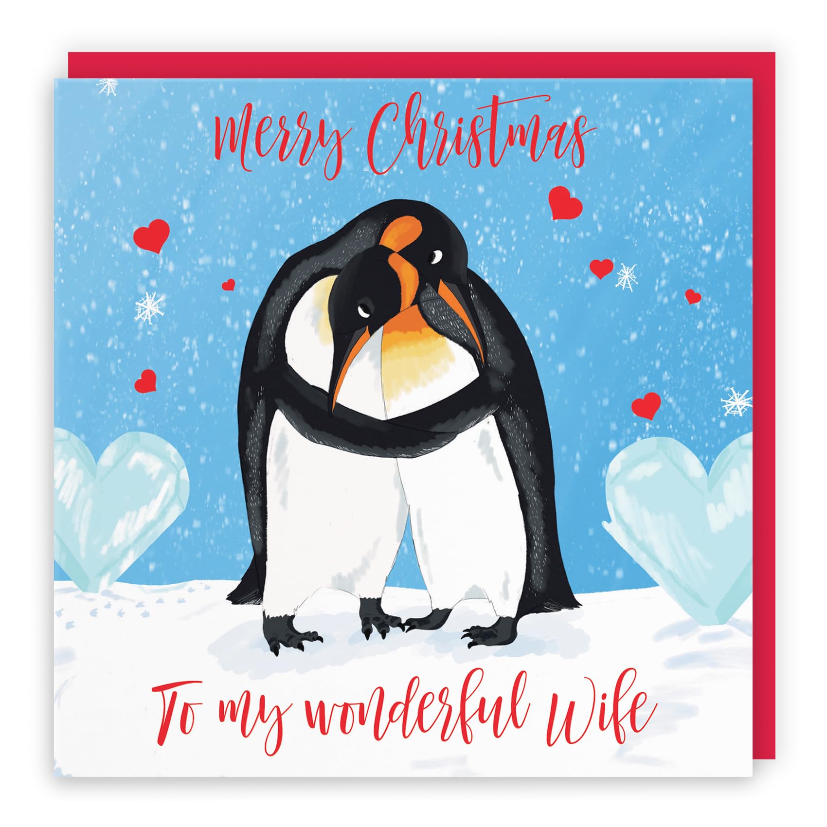 Hunts England, Romantic Wife Penguins Hugging Christmas Card, Merry Christmas, To My Wonderful Wife, Xmas Card