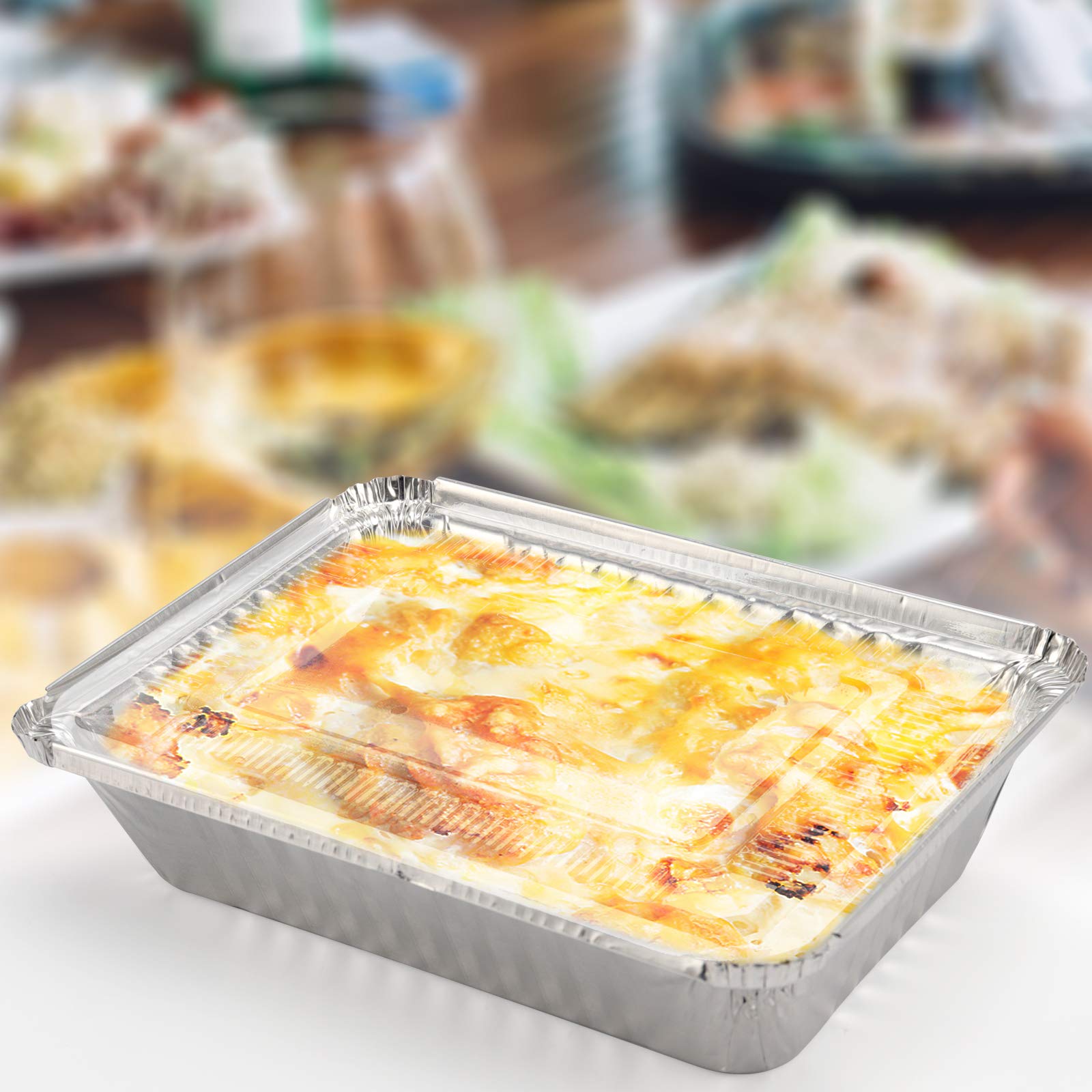 KEILEOHO - Juego de 125 sartenes desechables para comida con tapas transparentes, recipientes desechables para cocina, hornear, preparar alimentos, comida para llevar, calefacción, almacenamiento
