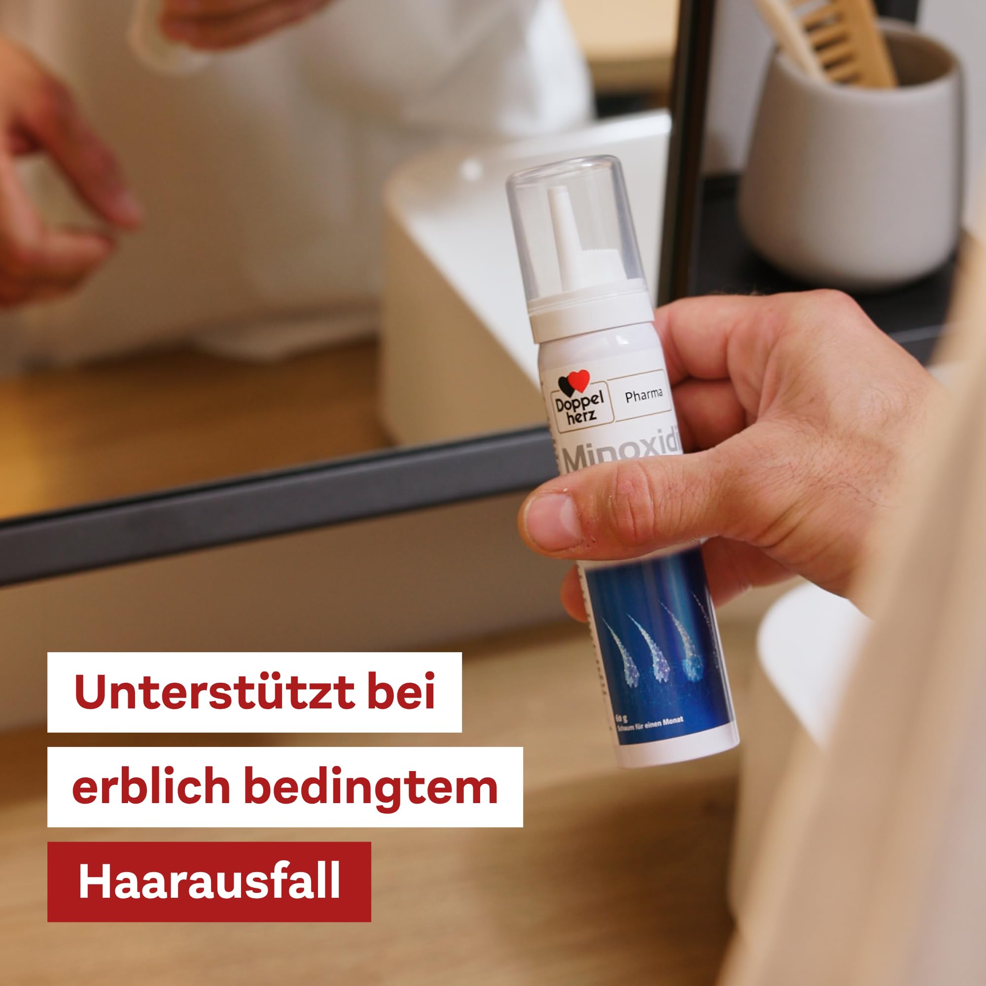 Minoxidil DoppelherzPharma Männer 50 mg/g Schaum zur Anwendung auf der Haut (Kopfhaut) – Arzneimittel zur Behandlung von erblich bedingtem Haarausfall bei Männern ab 18 Jahren (3 x 60g)