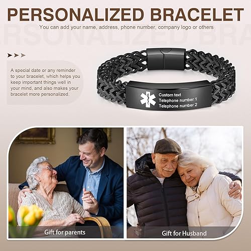 Miniatura 3 de OPALSTOCK Pulsera de alerta médica para mujeres y hombres, pulseras de identificación de alerta, pulsera de muñeca grabada de acero inoxidable con