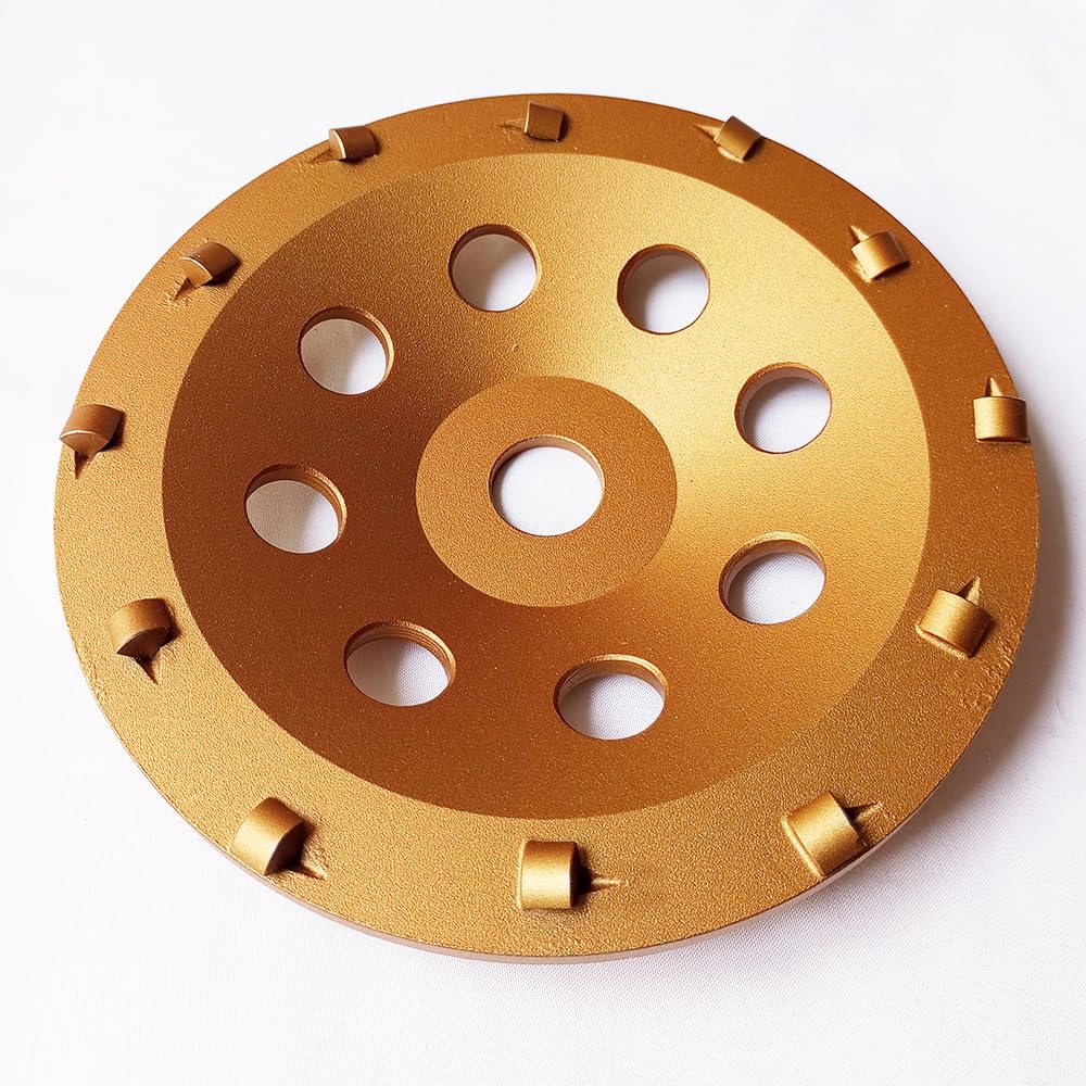 Muela abrasiva PCD de 7 pulgadas para quitar revestimiento de superficie de suelo de hormigón epoxi | 12 segmentos para pintura de masilla de pegamento con eje sin rosca de 22,23 mm