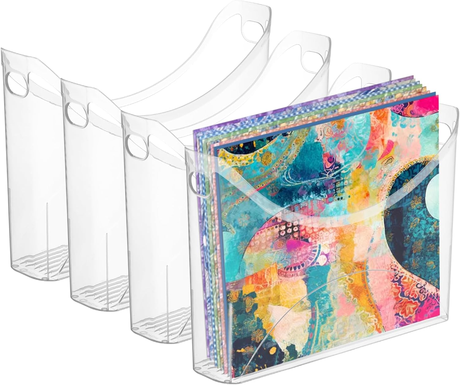 Rainmae 4 Pack Scrapbook Paper Storage Organizer with Handle Plastic Scrapbook Storage Bin Holds 12x12 Inch Craft Papers Books, Vinyl Sheets, Cardstocks for Home Office Garage Tabletop Organization
