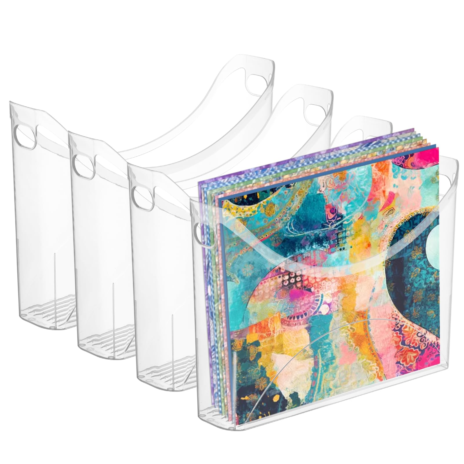 Rainmae 4 Pack Scrapbook Paper Storage Organizer with Handle Plastic Scrapbook Storage Bin Holds 12x12 Inch Craft Papers Books, Vinyl Sheets, Cardstocks for Home Office Garage Tabletop Organization