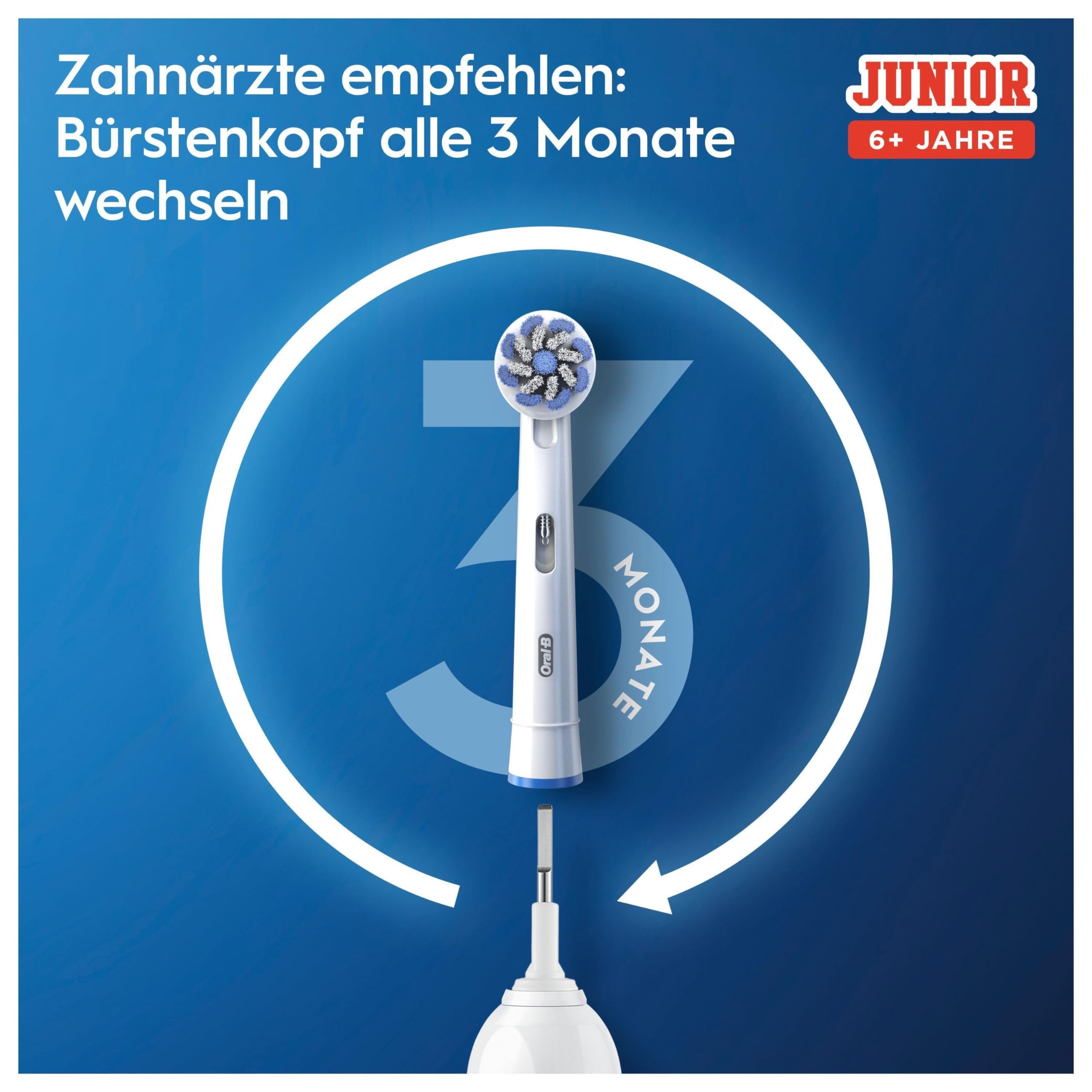 Oral-B Junior Minnie Mouse Elektrische Zahnbürste/Electric Toothbrush, Kinder ab 6 Jahren, 2 Aufsteckbürsten, 360°-Andruckkontrolle, 2 Putzmodi inkl. Sensitiv Zahnpflege, weiche Borsten, Timer, weiß