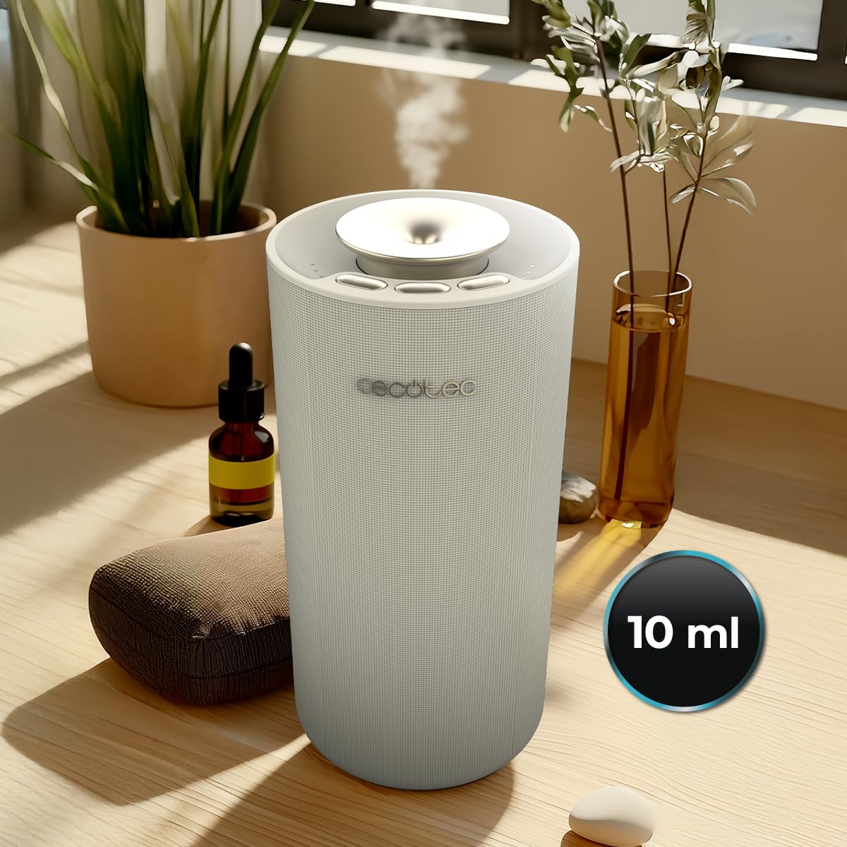 Cecotec PureAroma 3000 Sound Ultradźwiękowy nawilżacz powietrza z dyfuzorem zapachowym 10 ml, głośnik Bluetooth, bezprzewodowe ładowanie, 8h timer, 3 tryby pary, kolorowe światło LED, aromaterapia