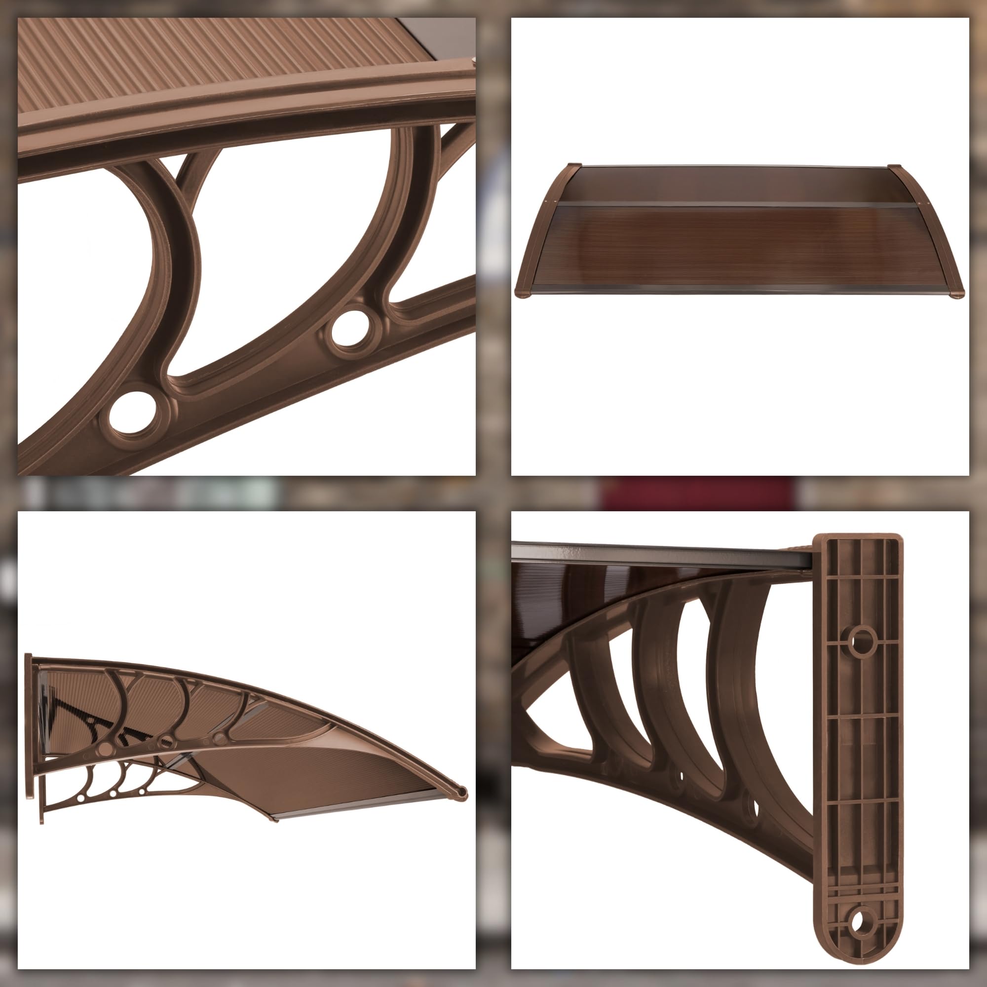 SPRINGOS Marquesina para puerta de entrada curvada, 150 x 75 x 23 cm, techo protector de aluminio y policarbonato