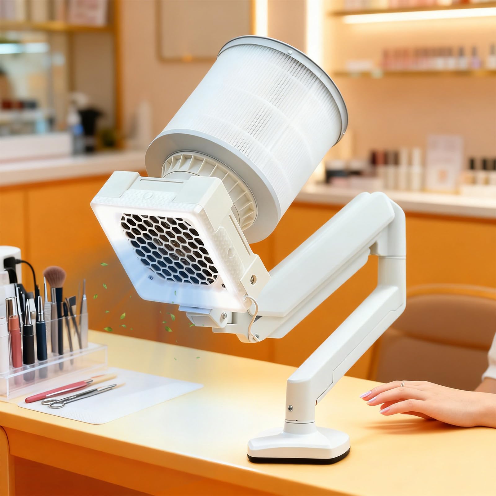 Aspirapolvere per Polvere da Unghie & Lampada per Salone Spa, Aspiratore Industriale 60W con Aspirazione Potente, Angolo della Staffa Regolabile e Filtro Riutilizzabile