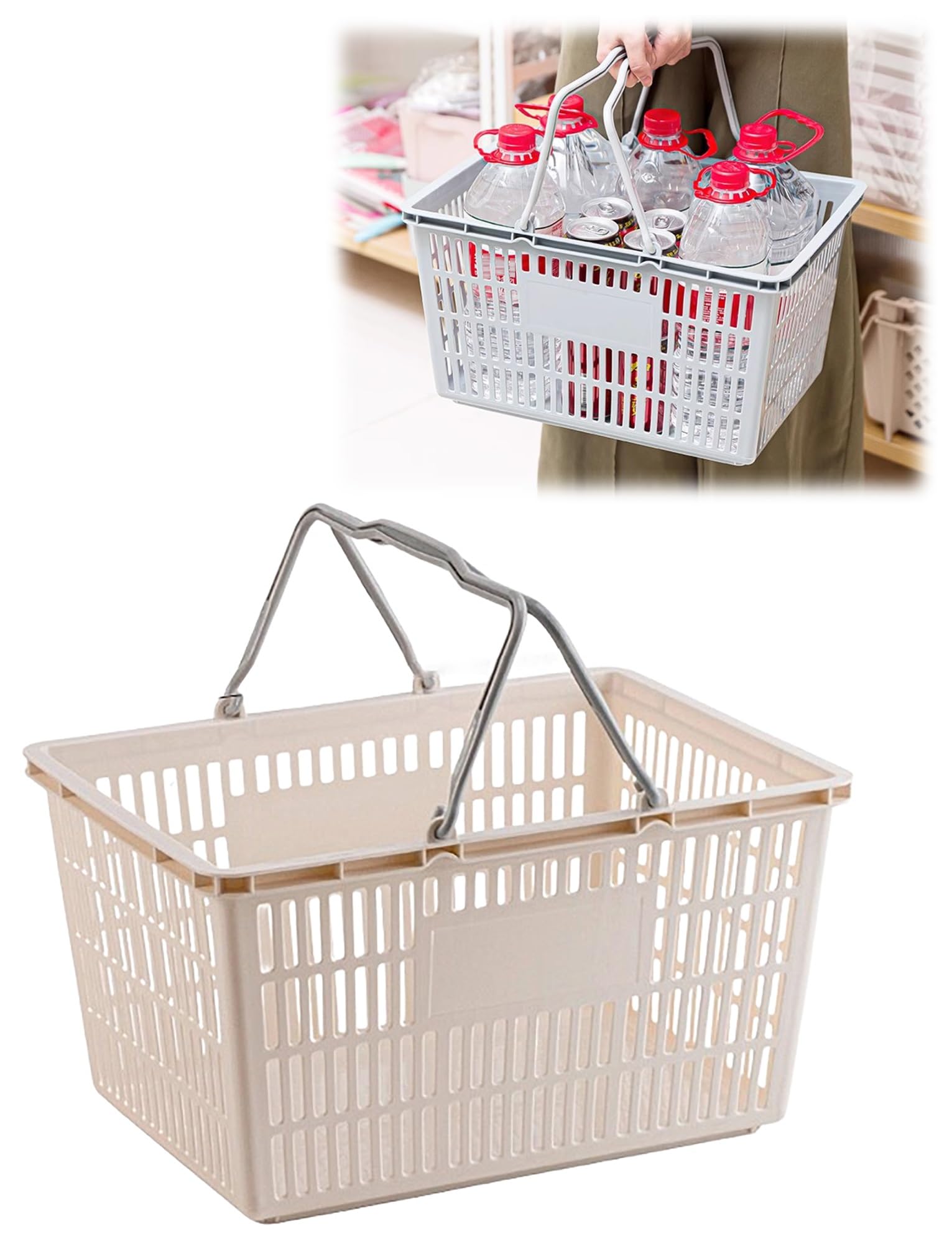 Cesti per la spesa in plastica, confezione da 5 pezzi, con manici, resistenti, per forniture al dettaglio, ideali per latte e uso sul mercato, 39,9 x 28 x 21,1 cm