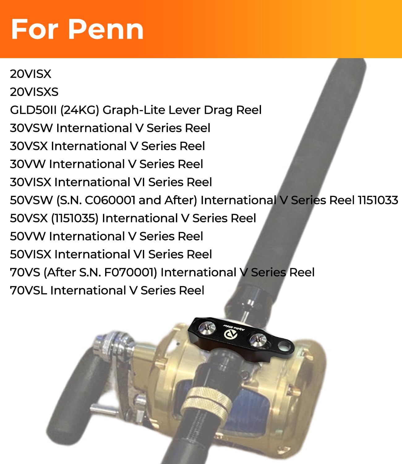 Moulinet de pêche avec pince pour moulinet Penn 20 30 50 70 International série V VI en alliage d'aluminium anodisé (sans boulons ni vis)