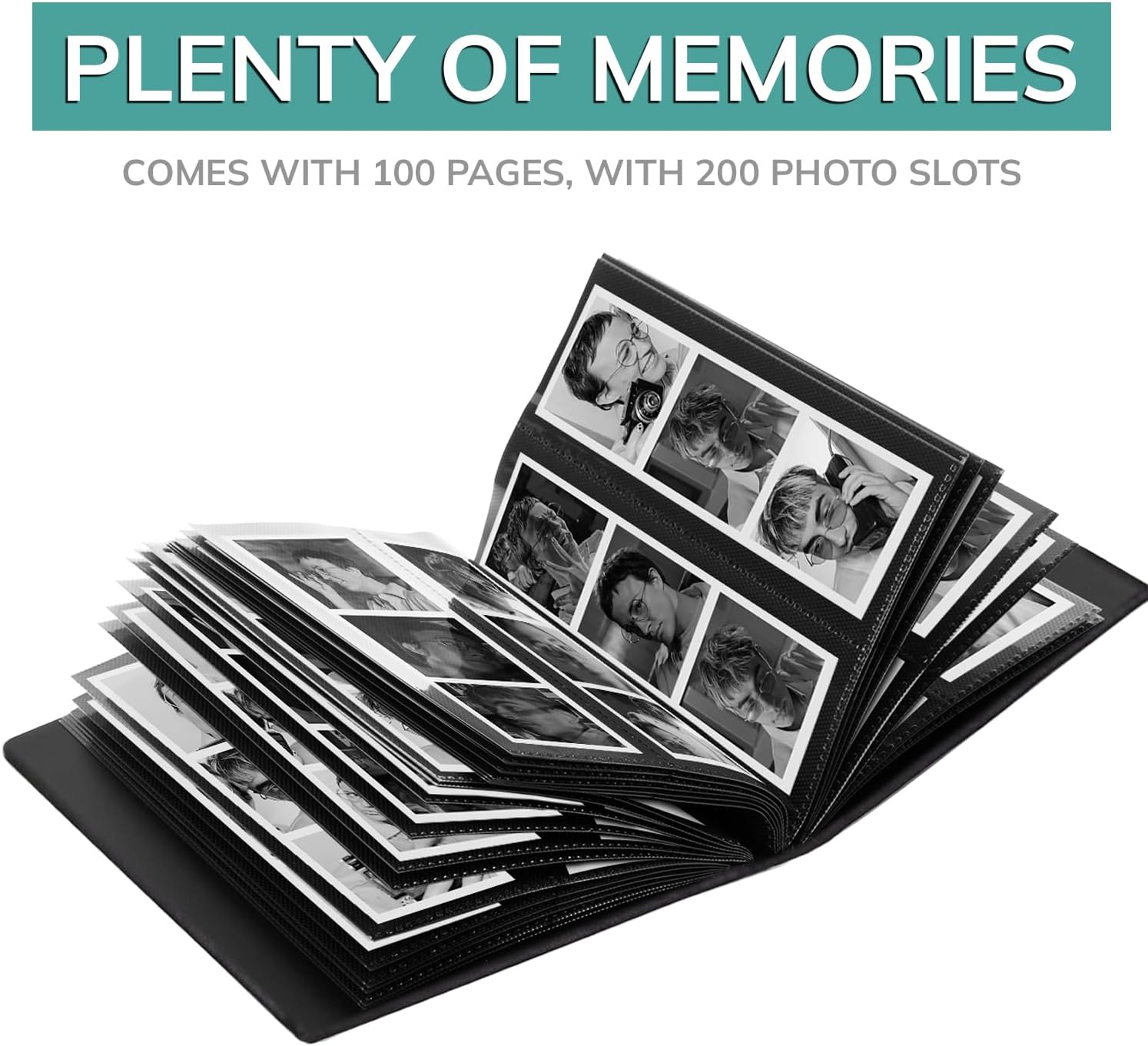 pbf Photo Booth Album | 2x6 Photo Album w/Picture Sleeves | 2x6 Strips Memory Book | Photo Strip Album | Wedding Photo Album for Photo Booth Pictures | 100 Pages, Holds 200 Photos (Black, 1-Pack)