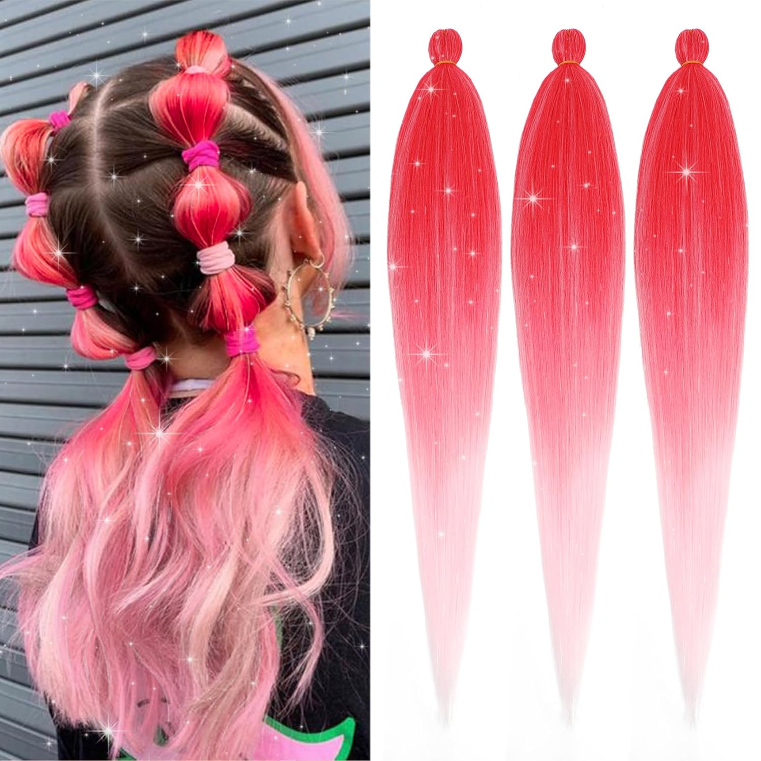 AGO Braiding Hair Pre Stretched Mix Tinsel 28 Inch Ombre