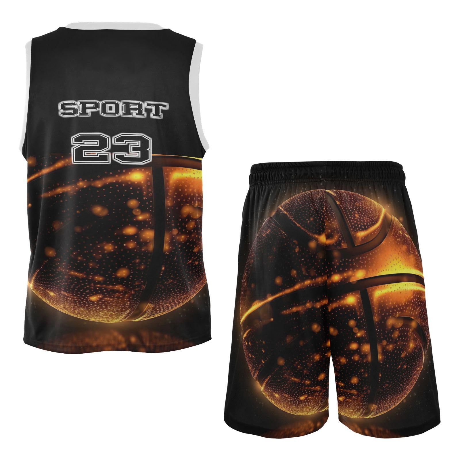 FLildon Glow Basketball Pattern Boys Basketball Jersey Set Tank Top Shorts Tracksuit Sport Training Suit for Kids, L