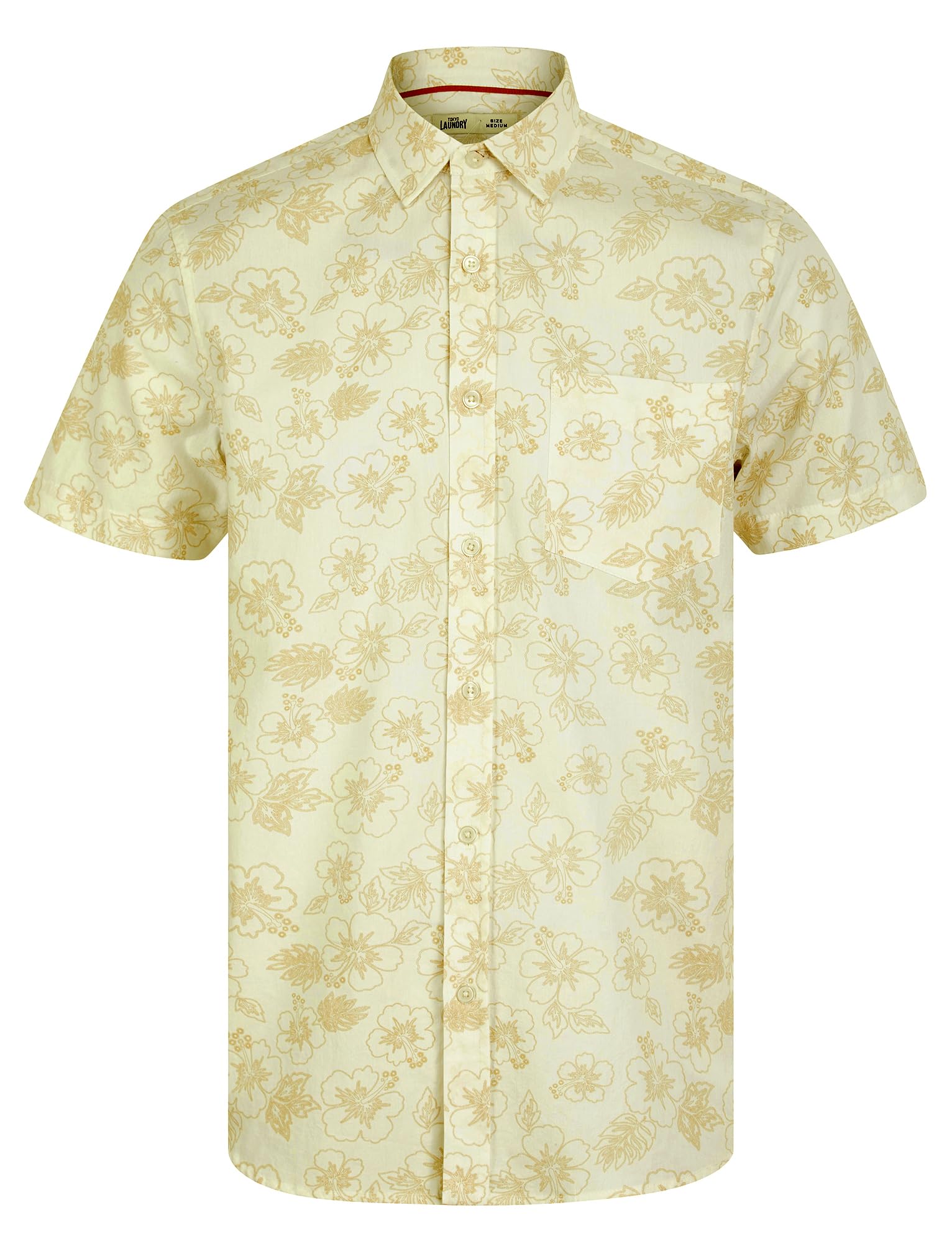 Tokyo Laundry Men's Hibisco - Off White Tropical Floral Print Cotton Short Sleeve Hawaiian Shirt