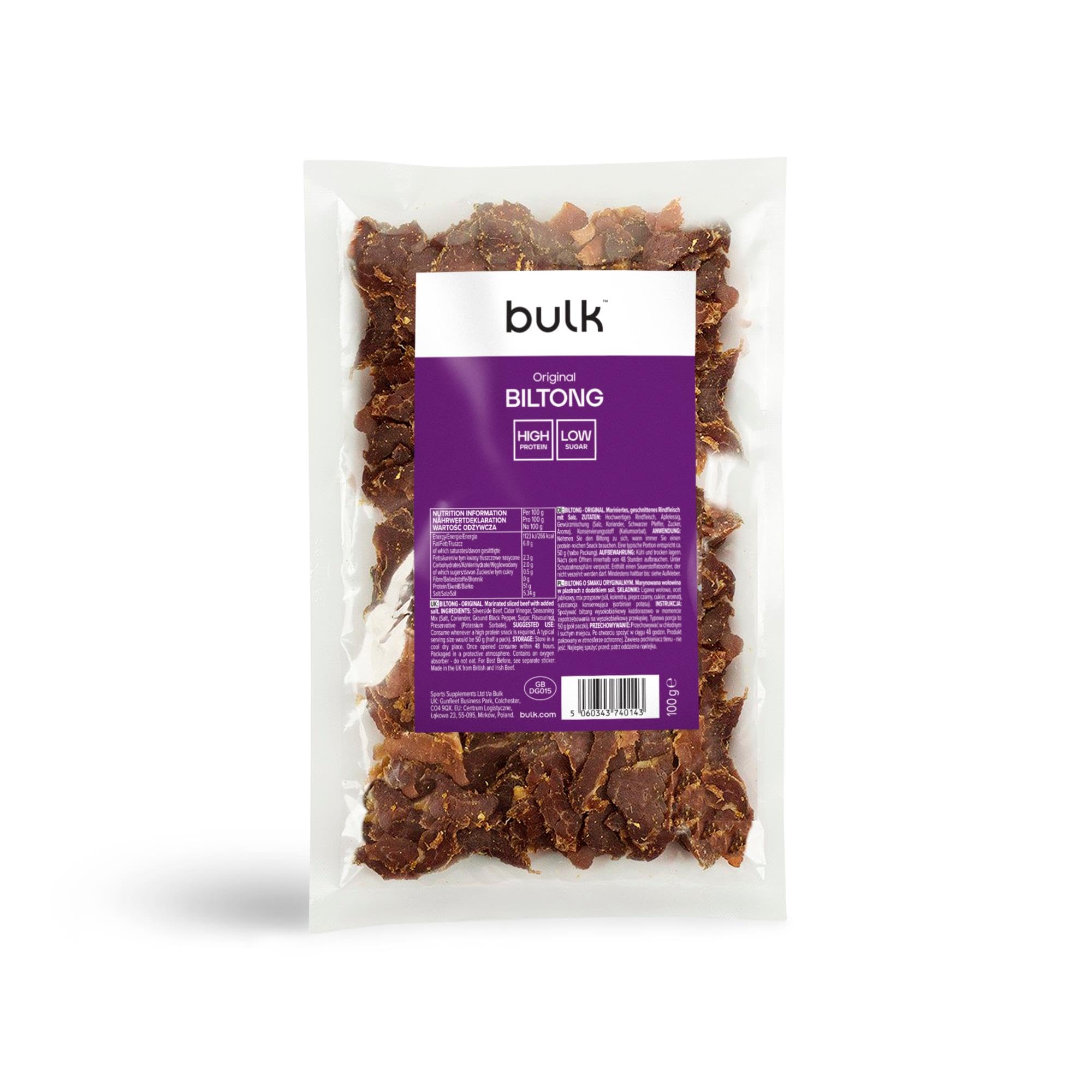 Bulk Biltong de Boeuf, Snack au bœuf, Protéine, 100 g