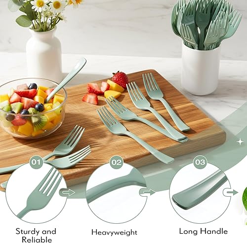 Miniatura 10 de Roshtia 100 tenedores de plástico de colores pesados, desechables, de 7.3 pulgadas, utensilios de plástico resistentes para fiestas temáticas