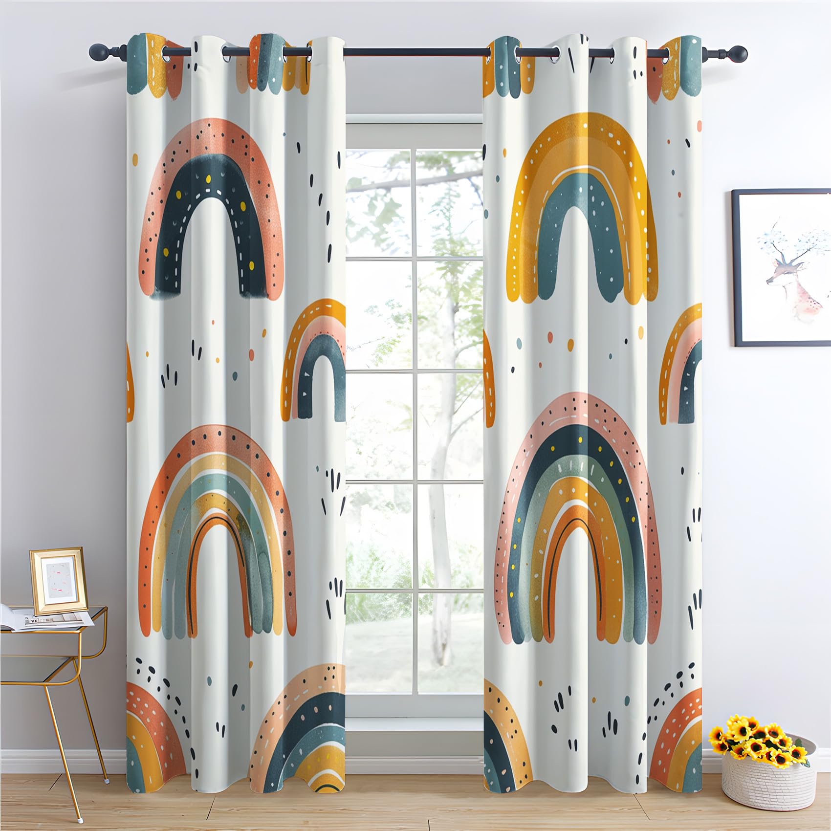 Rideau Occultant Thermiques Arc en Ciel Enfant - Lot de 2 Rideaux Imprimé pour Salon Chambre Fenetre Cuisine, Rideaux et Draperies Intérieurs à Oeillets, 140x240 cm (LxH)