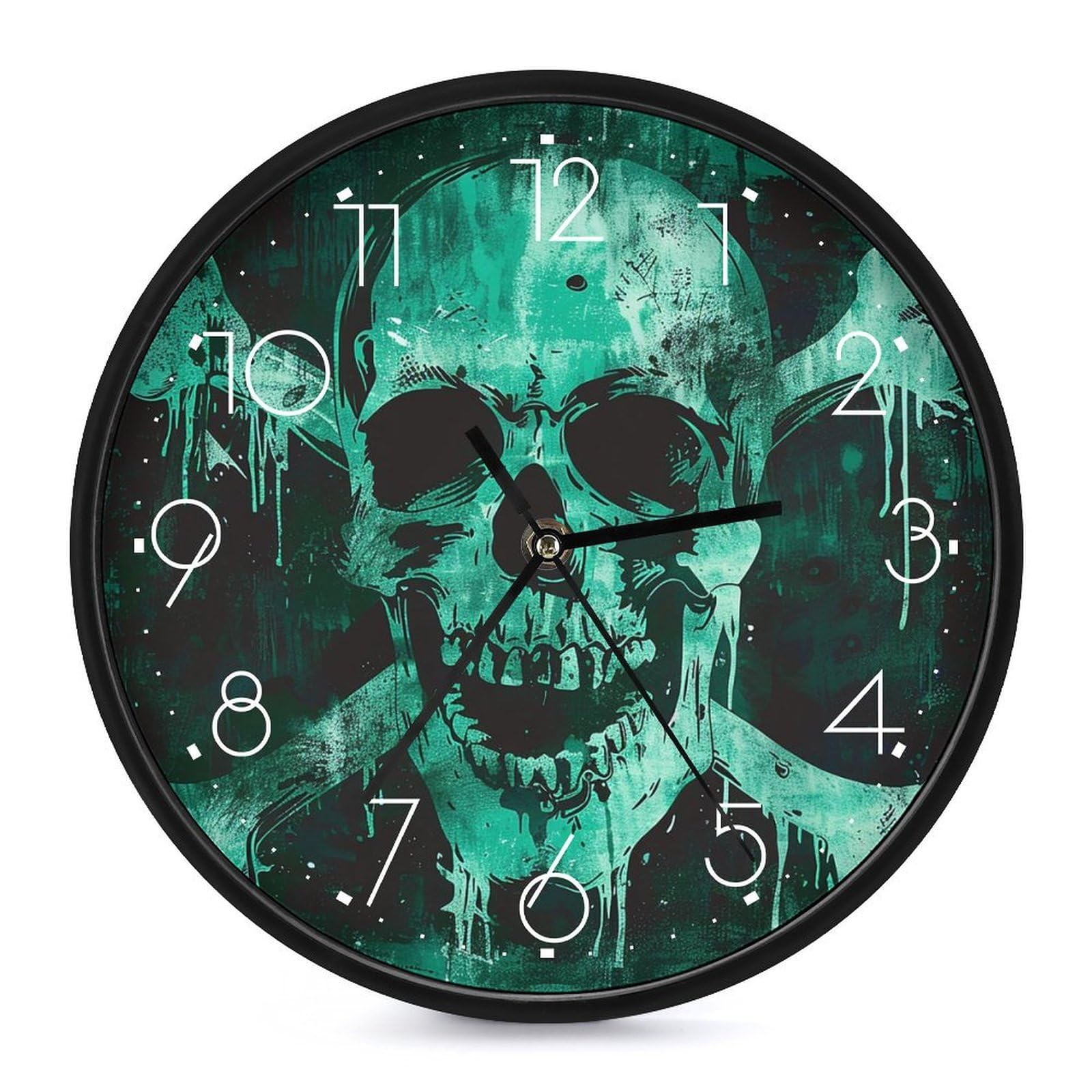 XOPEKVLAWM Wall Clock 10 Inch Non-Ticking Silent Modern Simple Style Round Decor Clocks Skull And Crossbones Clock Decorative Battery Operated Wall Clocks for Home Office Living Room Bedroom Kitchen