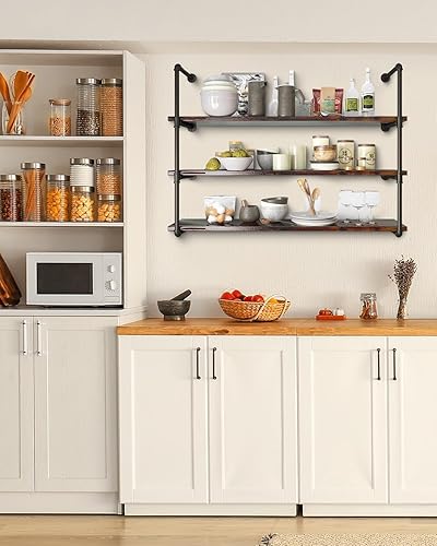 Miniatura 6 de MUZIK Estantería industrial de 4 niveles para tubería de hierro para montaje en pared, estantería de montaje en pared industrial vintage, estantería