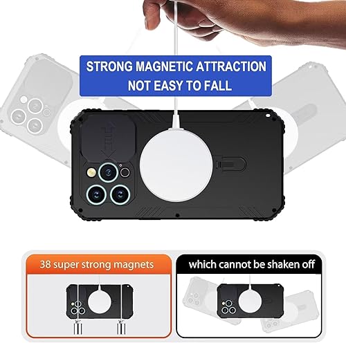 Miniatura 6 de Funda a prueba de golpes para iPhone 15 Pro Max compatible con carga Magsafe Soporte de anillo magnético Cubierta protectora de lente deslizante