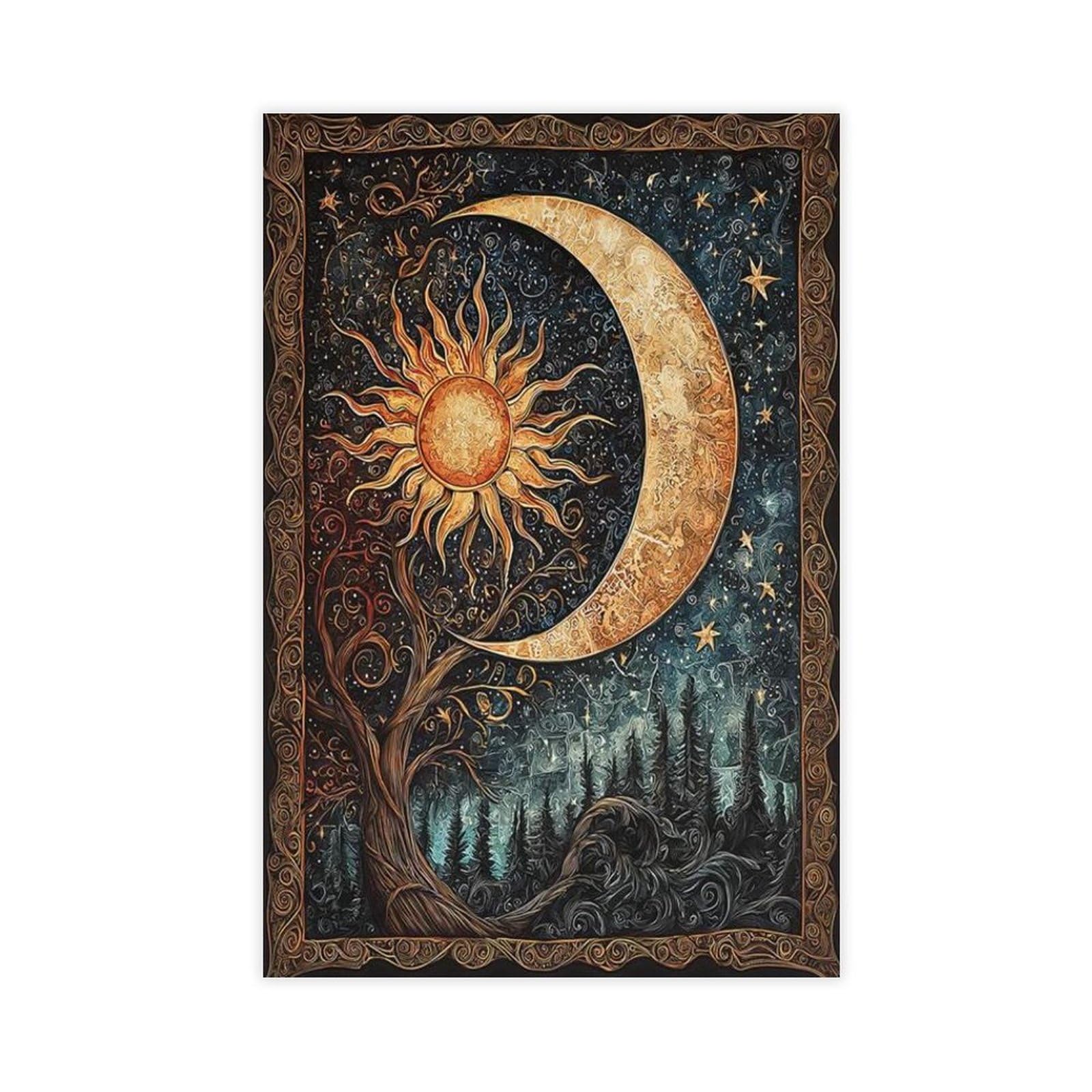 Bareronor Celestial Sun And Moon Poster Canvas Poster Bedroom Decor Landscape Office Room Decor Gift 12" L X 18" W