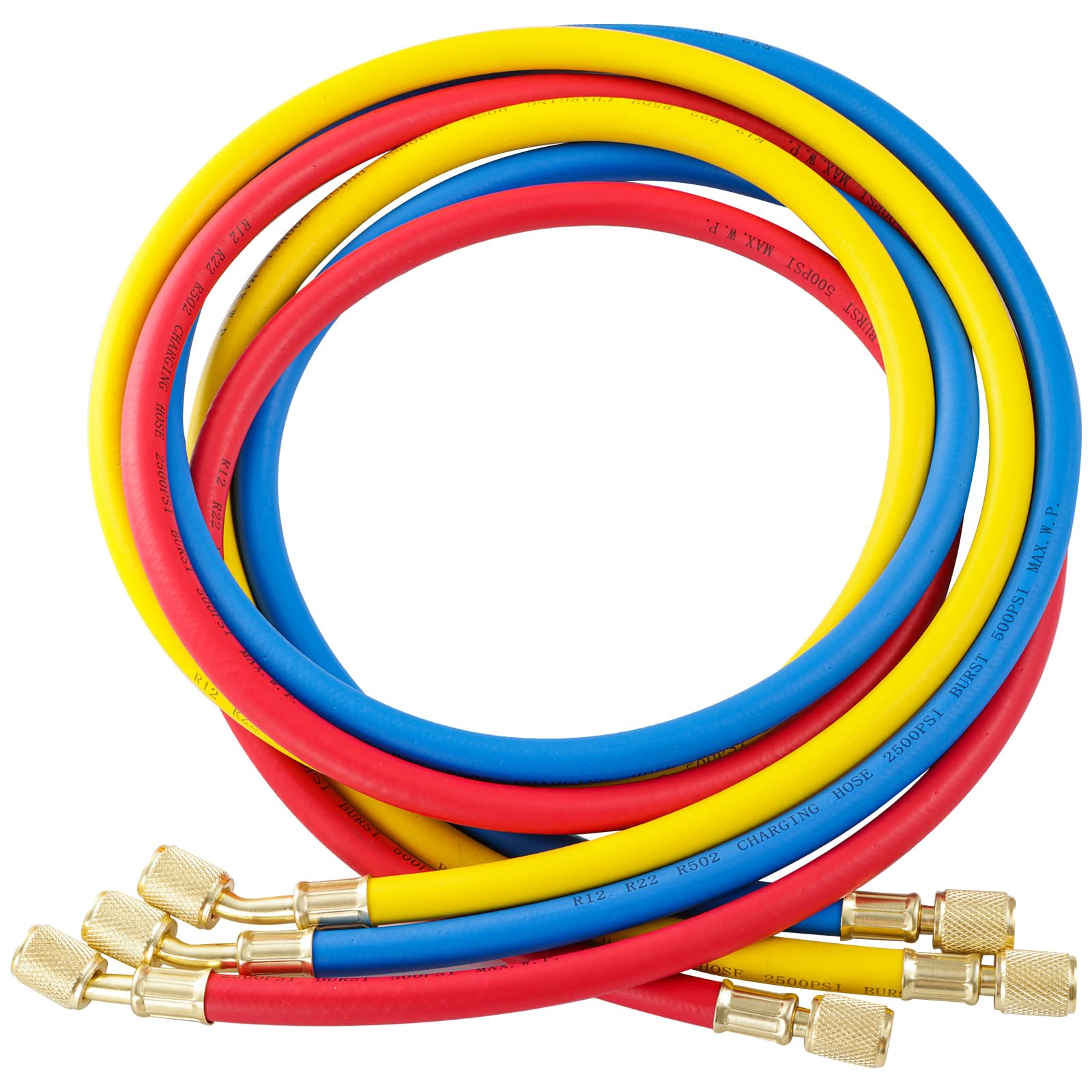 Kit de manguera de manómetro de CA de 3 piezas, mangueras de carga de refrigerante R410A 1/4 SAE, kit de manguera de manómetro de CA de 5 pies para manguera de carga de aire acondicionado