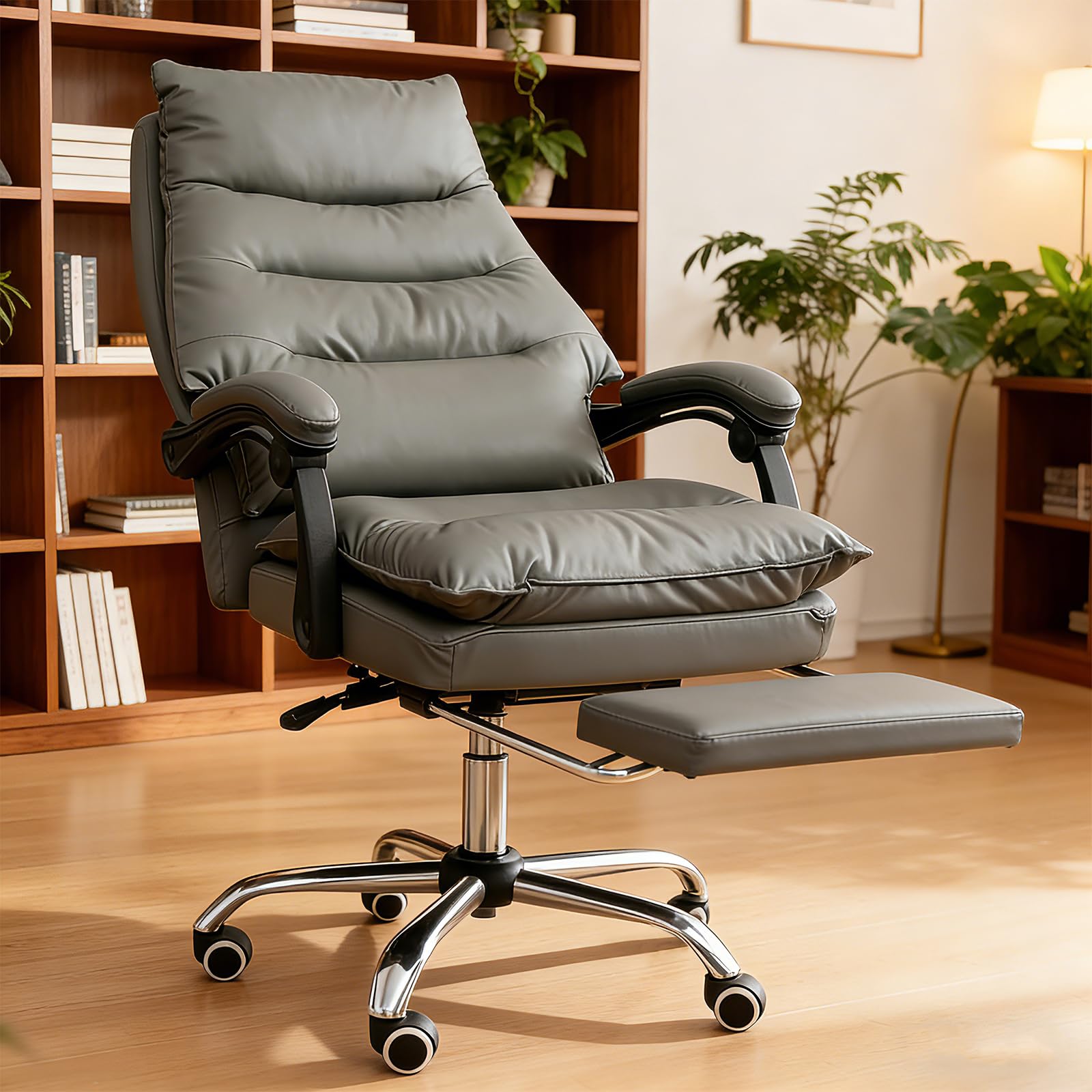 NODIBRO 椅子 オフィスチェア 高さ調整可能 デスクチェア 360度回転 パソコンチェア 伸縮可能のオットマン 座り心地最高 社長椅子 座面回転式 キッズチェア 人間工学 肉厚座面 ソファーの座り心地 肘付き PC 在宅勤務 (グレー)