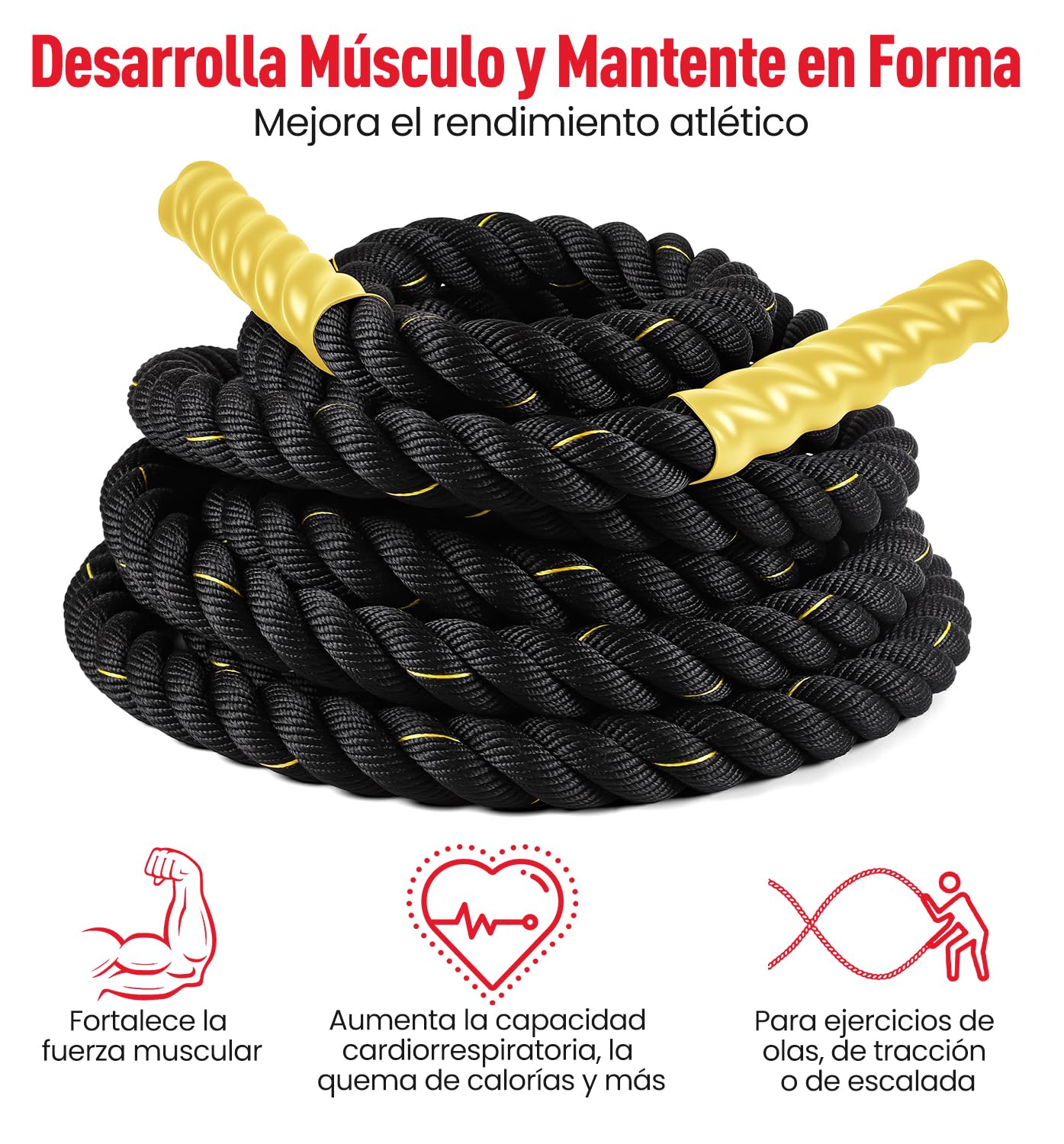 Ultrasport Battle Rope, cuerda diámetro 3,8 cm, cuerda de entrenamiento para resistencia de fuerza y desarrollo muscular, cuerda de ejercicio para un entrenamiento corporal completo