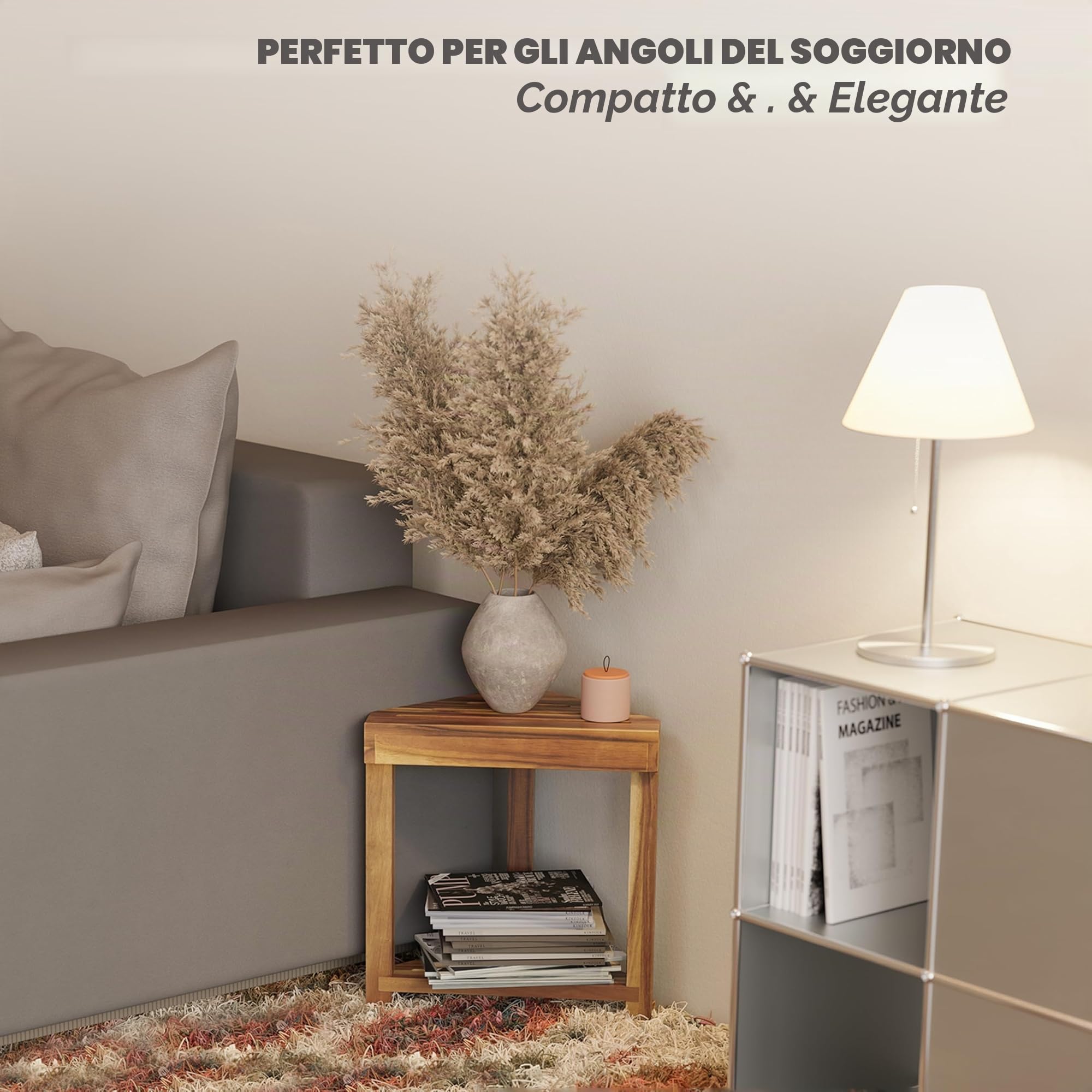 BLUEWEST Poggiapiedi per doccia, sgabello angolare da doccia, sgabello in legno per rasatura gambe all'interno della doccia, poggiapiedi impermeabile con ripiano portaoggetti per piccoli spazi doccia