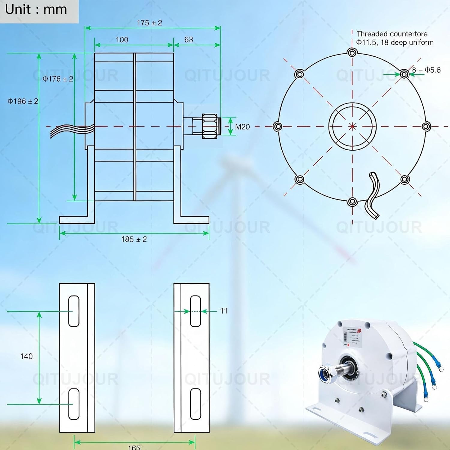 Three-Phase alternator Permanent Magnet Generator, 6000W 8000W 10000W 12000W Rare earth NdFeB Electric 3 Phase High Speed Permanent Magnet Generator with Rectifier(12V,10000W)