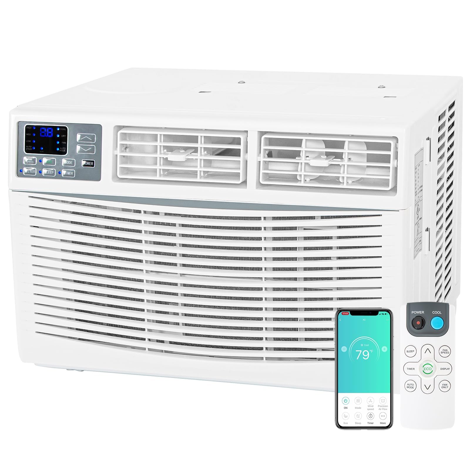 WiFi Enabled 8,000 BTU Window Air Conditioner, Smart Window AC Unit with Remote and Washable Filter, Energy Saving AC for Home, Bedroom, Cools up to 350 Sq. Ft