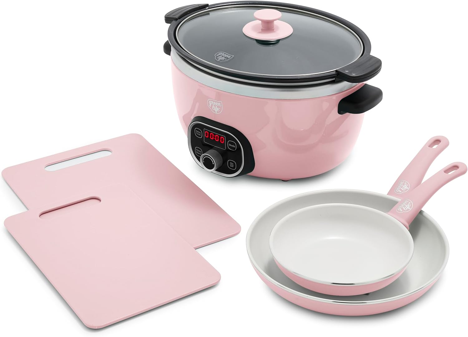GreenLife 7" and 10" Frying Pan Skillets, 2 Cutting Boards, and 6QT Slow Cooker Versatile Kitchen Essential Set, Healthy Ceramic Nonstick, PFAS & PFOA-Free, Dishwasher Safe, Blue