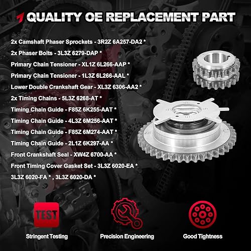 Miniatura 7 de Kit de cadena de distribución del motor y kit de reparación de fáser de leva, compatible con Ford Expedition, F-150, F-250, F-350 Super Duty,