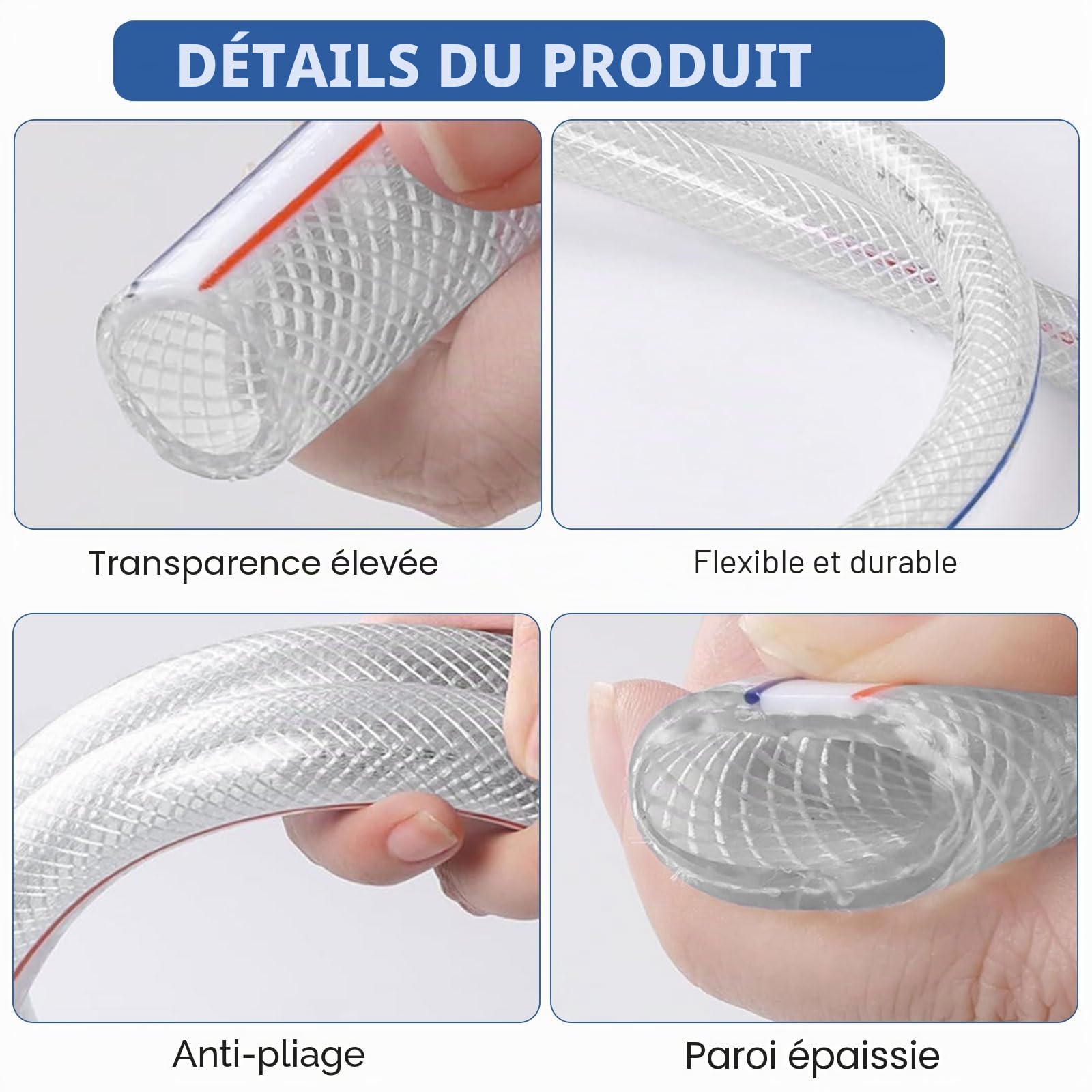 Tuyau tissé en PVC tressé - 25 x 32 mm - 3/6/10 m - Transparent - Haute pression - Flexible - Pour eau, gaz, huile, air, air comprimé (25 mm x 32 mm, 10)